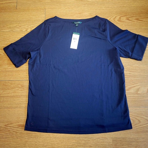 Lauren Ralph Lauren Short Sleeve Boatneck Shirt/Blouse Knit Sz 2X Dark Navy NWT - Picture 1 of 14